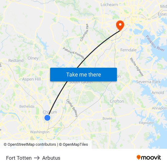 Fort Totten to Arbutus map