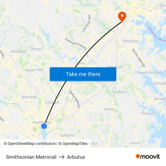 Smithsonian Metrorail to Arbutus map