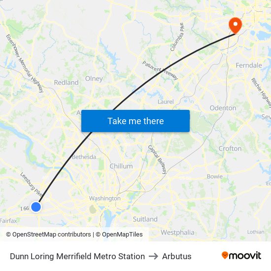 Dunn Loring Merrifield Metro Station to Arbutus map