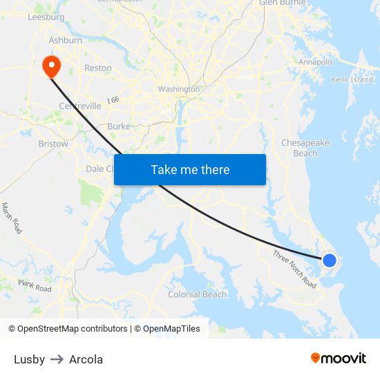 Lusby to Arcola map