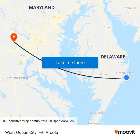 West Ocean City to Arcola map