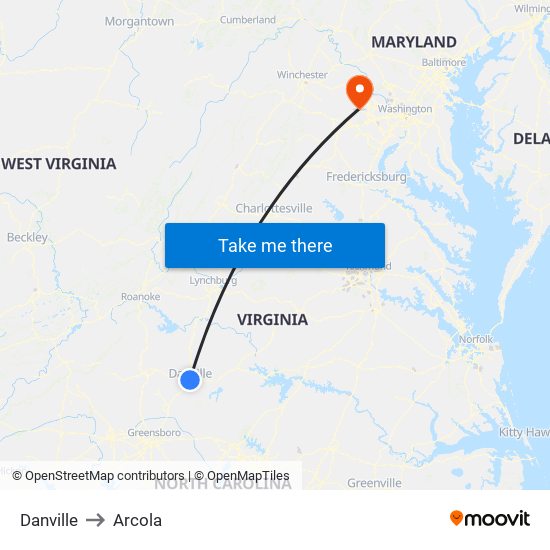 Danville to Arcola map