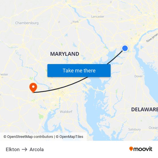 Elkton to Arcola map