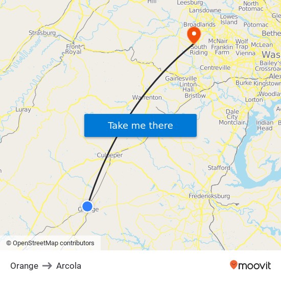 Orange to Arcola map