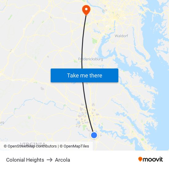 Colonial Heights to Arcola map