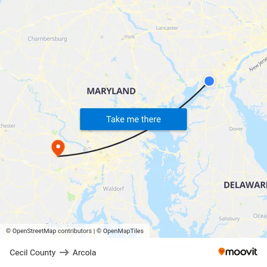 Cecil County to Arcola map
