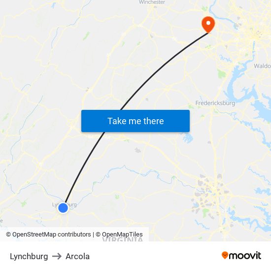 Lynchburg to Arcola map