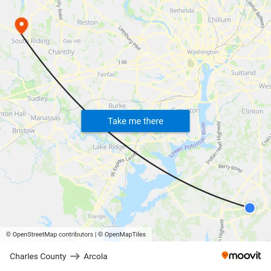 Charles County to Arcola map
