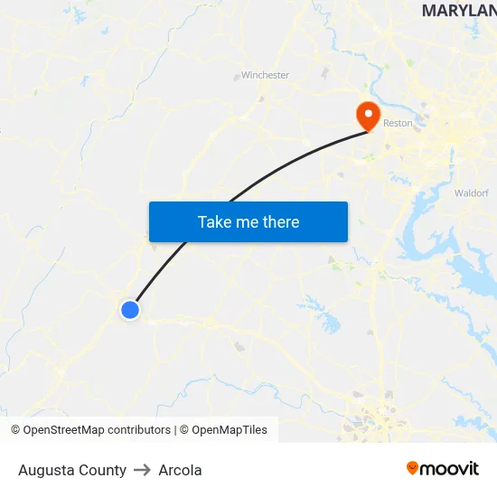 Augusta County to Arcola map