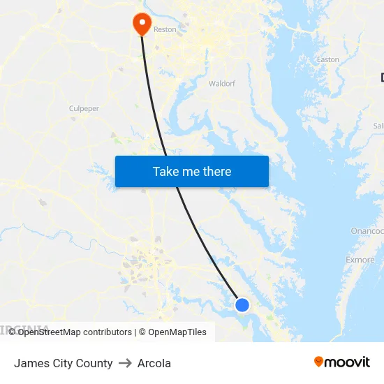 James City County to Arcola map