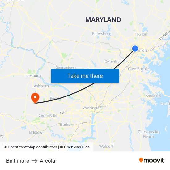 Baltimore to Arcola map