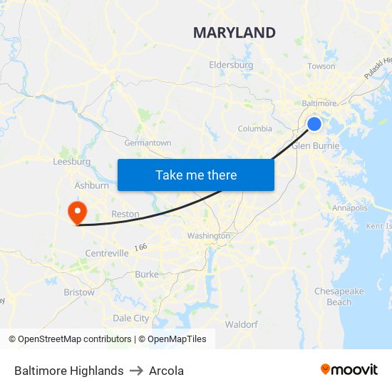 Baltimore Highlands to Arcola map