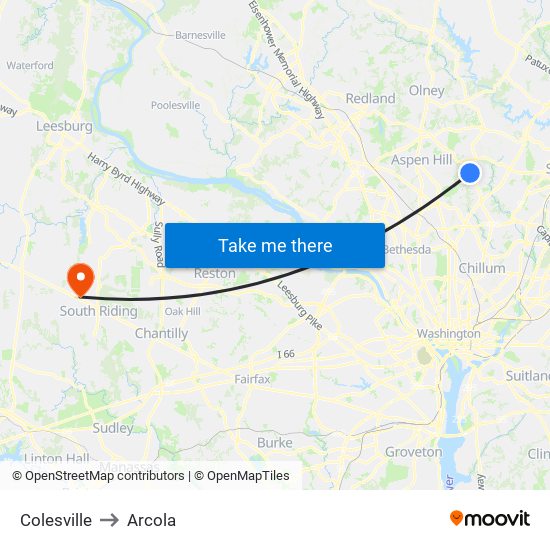 Colesville to Arcola map