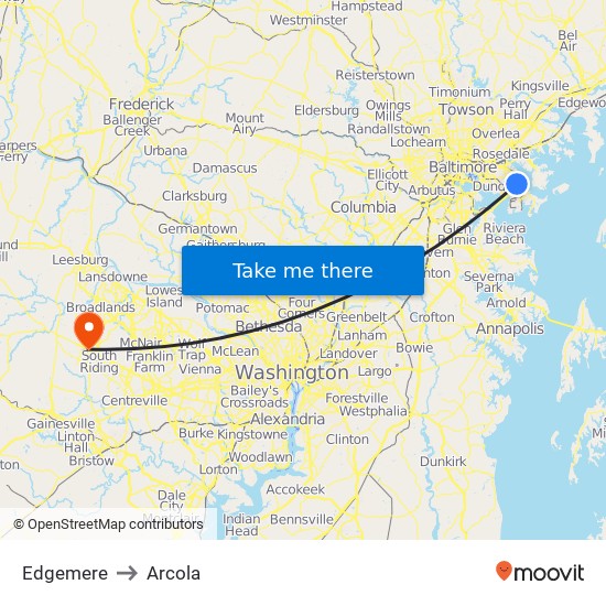 Edgemere to Arcola map