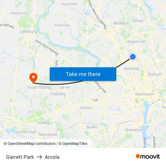 Garrett Park to Arcola map