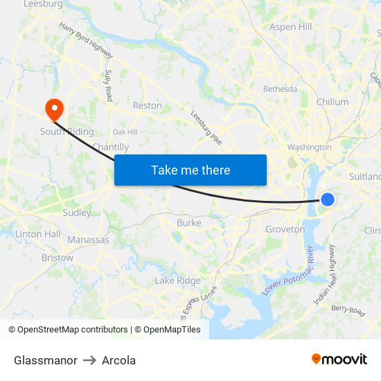 Glassmanor to Arcola map