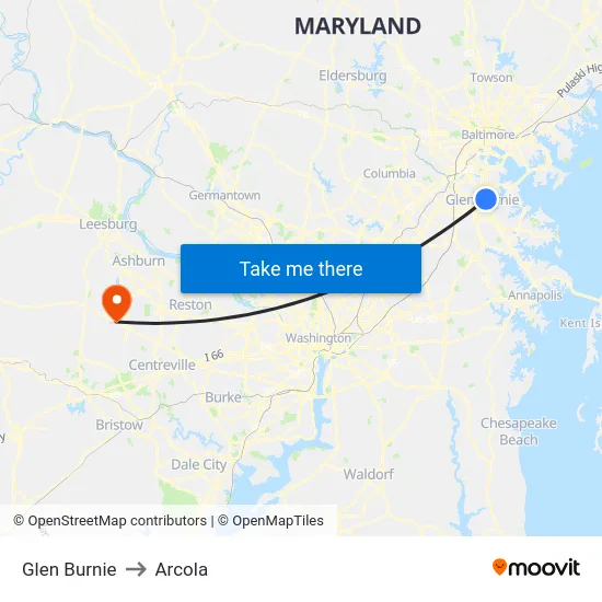 Glen Burnie to Arcola map
