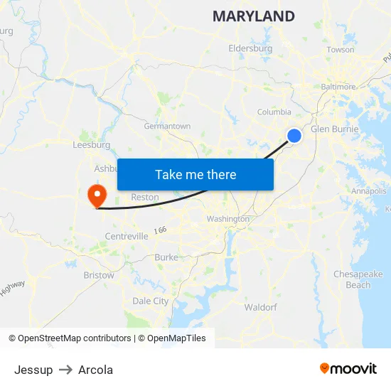 Jessup to Arcola map