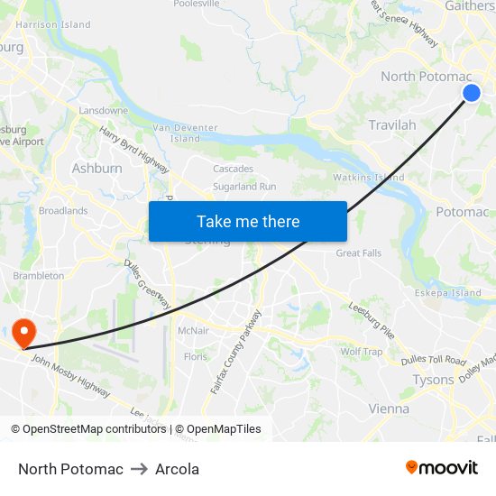 North Potomac to Arcola map