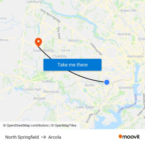 North Springfield to Arcola map