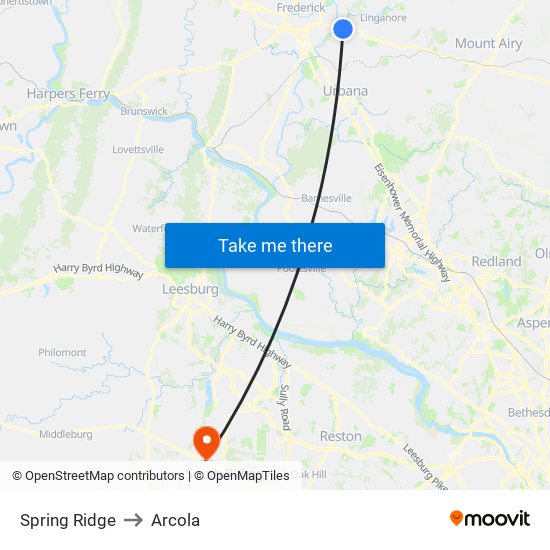 Spring Ridge to Arcola map