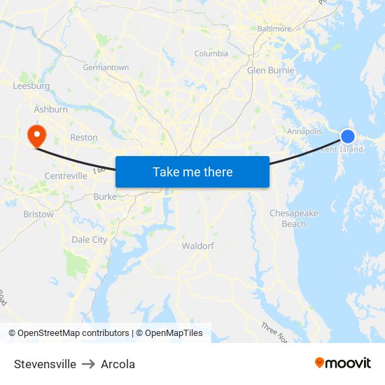 Stevensville to Arcola map