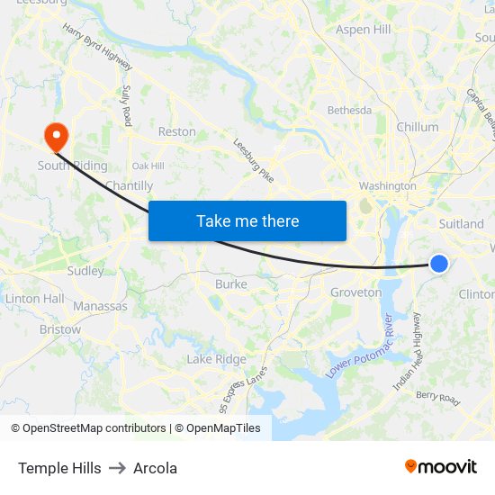 Temple Hills to Arcola map