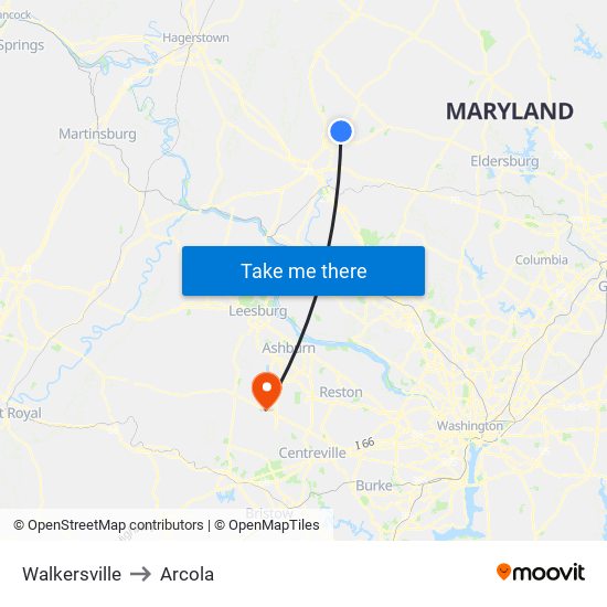 Walkersville to Arcola map