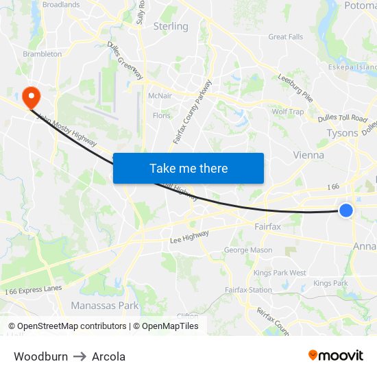 Woodburn to Arcola map