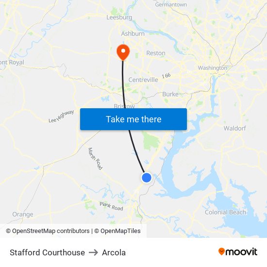 Stafford Courthouse to Arcola map