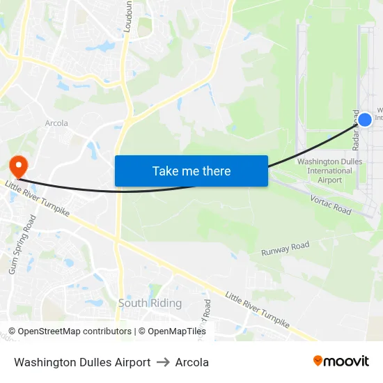 Washington Dulles Airport to Arcola map