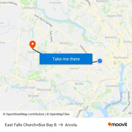 East Falls Church+Bay B to Arcola map