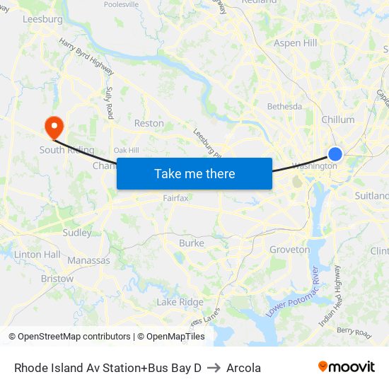 Rhode Island Ave-Brentwood+Bay D to Arcola map