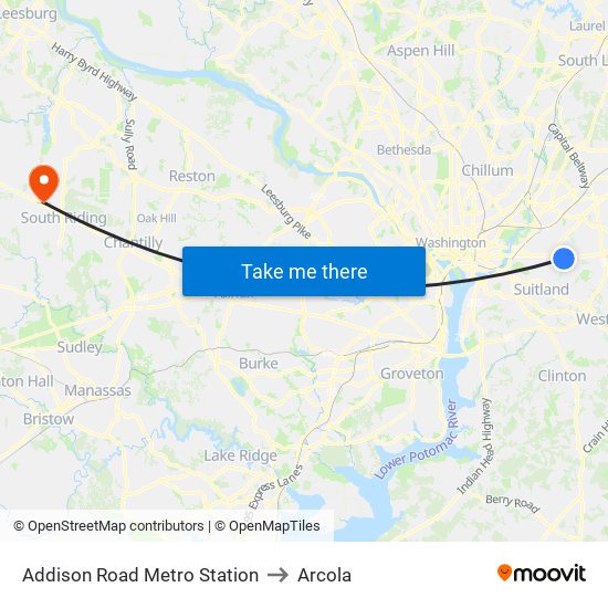 Addison Road Metro Station to Arcola map