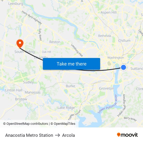 Anacostia Metro Station to Arcola map