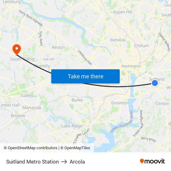 Suitland Metro Station to Arcola map