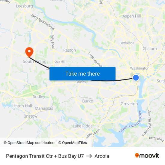 Pentagon Transit Ctr + Bus Bay U7 to Arcola map