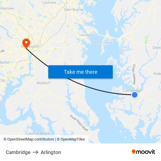 Cambridge to Arlington map