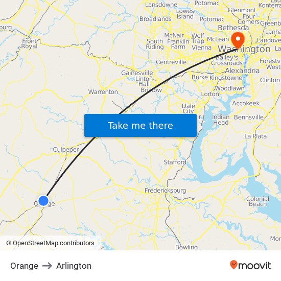Orange to Arlington map