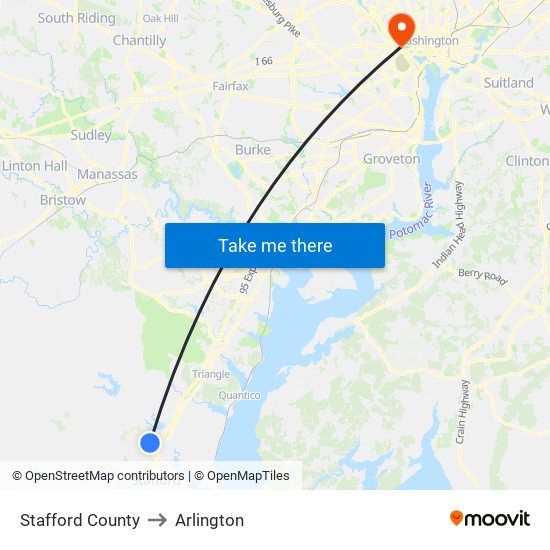 Stafford County to Arlington map