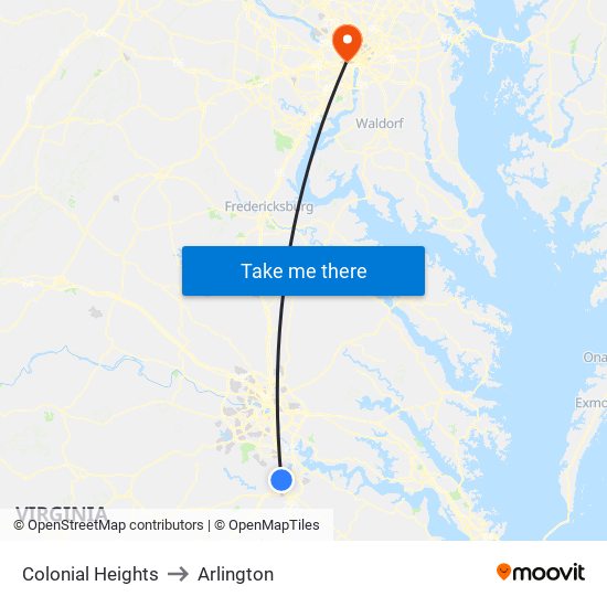 Colonial Heights to Arlington map