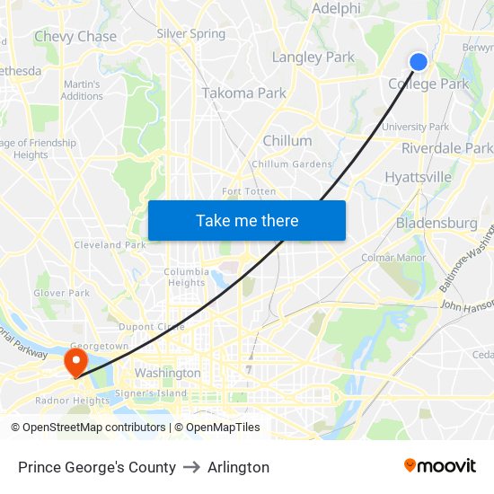 Prince George's County to Arlington map