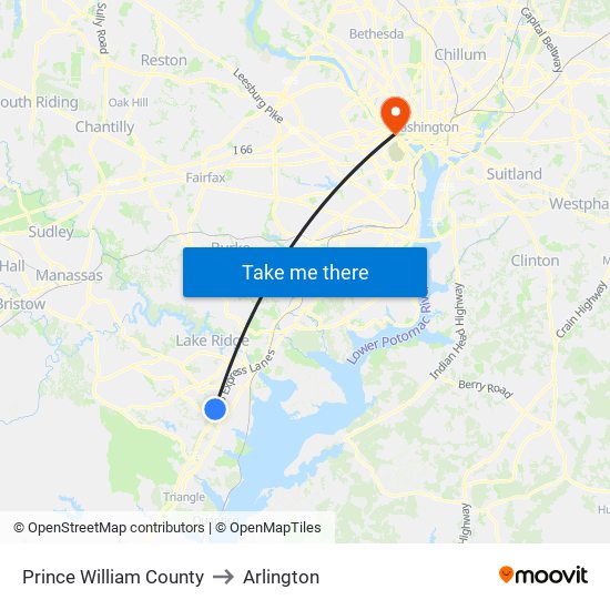 Prince William County to Arlington map