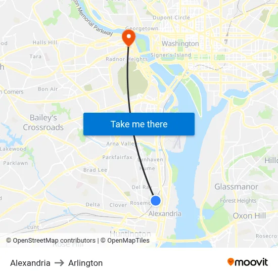 Alexandria to Arlington map