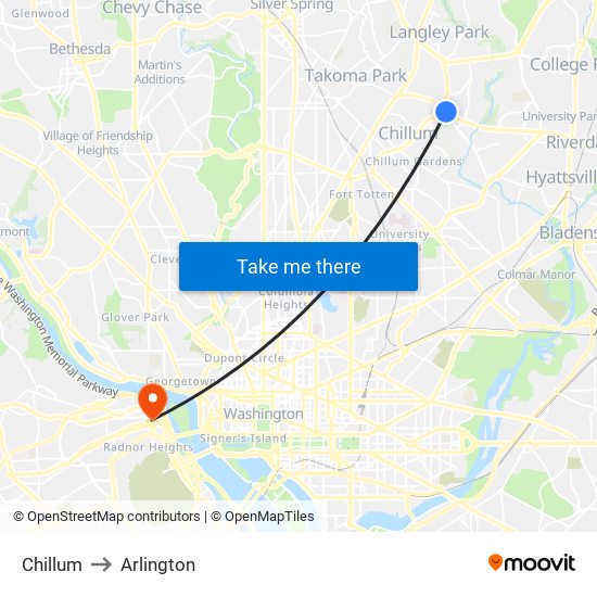 Chillum to Arlington map