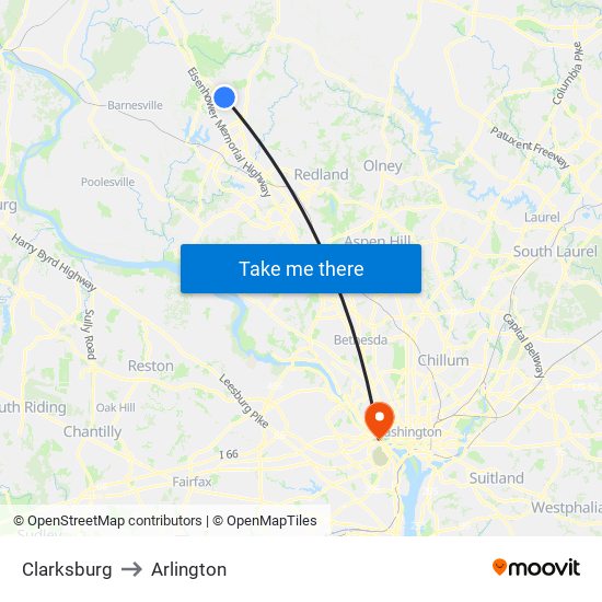 Clarksburg to Arlington map