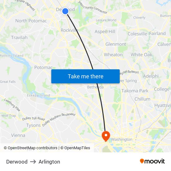 Derwood to Arlington map