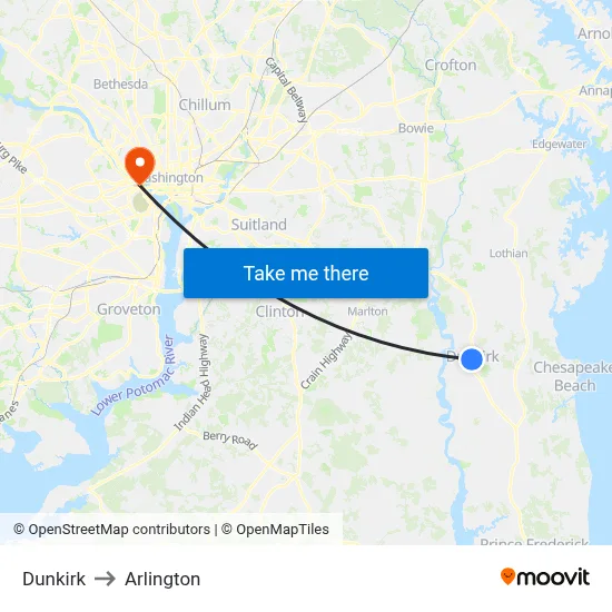 Dunkirk to Arlington map