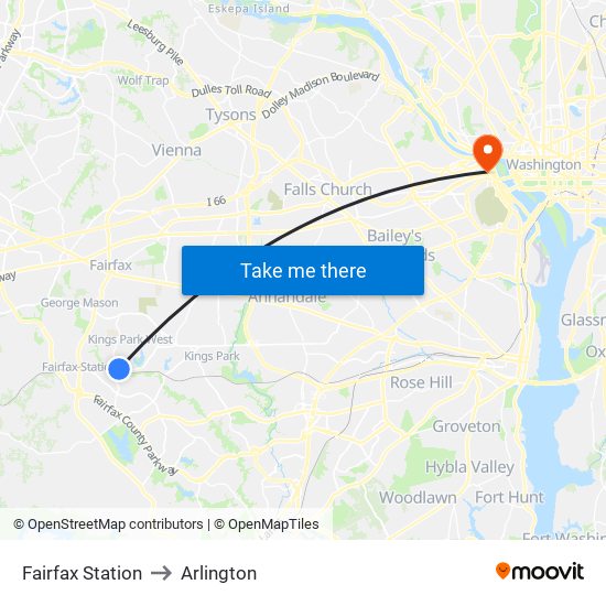 Fairfax Station to Arlington map