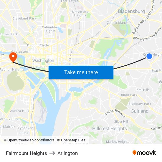 Fairmount Heights to Arlington map